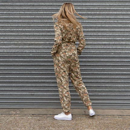 White Stuff Jocelyn Olive Green Floral Print Slim Leg Lightweight Cotton Jumpsuit with Belt
