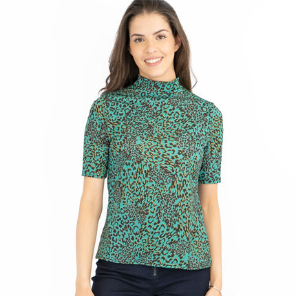 Karen Millen Green Leopard Print Short Sleeve Tops-Quality Brands Outlet-