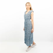 Next Blue Leopard Print V-Neck Tiered Midi Dress