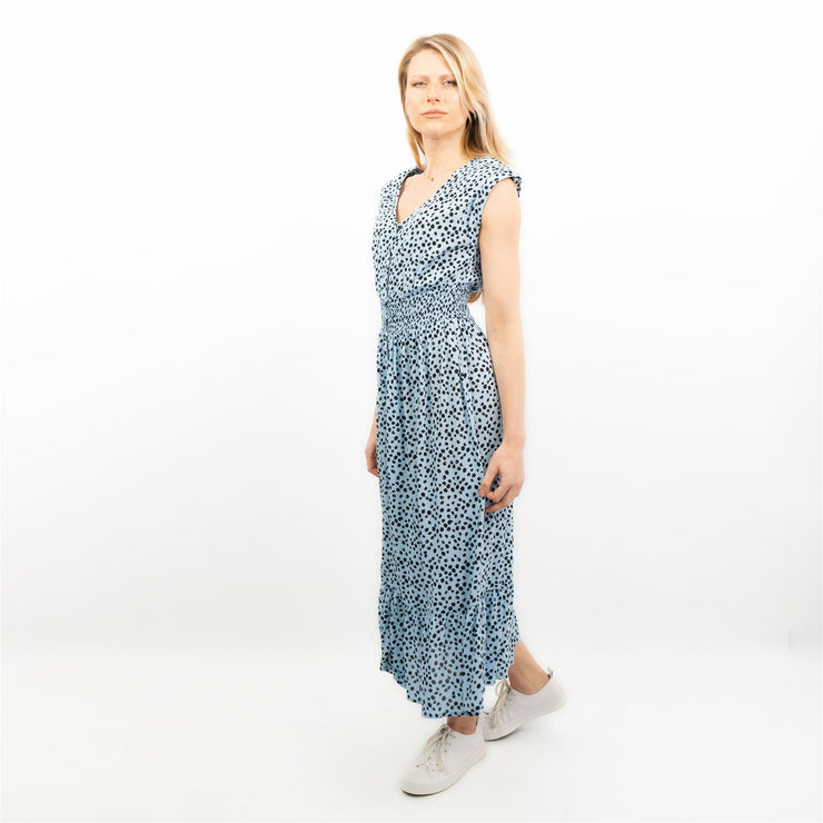 Next Blue Leopard Print V-Neck Tiered Midi Dress