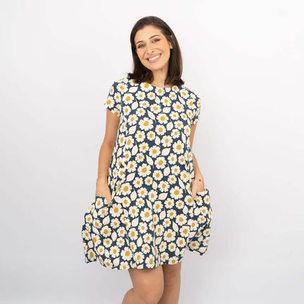 Seasalt Short Sleeve Blue Floral Print Clear Light Relaxed Casual Summer Short Dresses-Quality Brands Outlet-