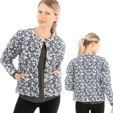 White Stuff Emma Quilted Jersey Button Up Floral Print Jackets - Quality Brands Outlet