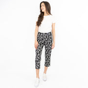 M&S Mia Black Flower Print Slim Leg Tapered Crop Chino Trousers - Quality Brands Outlet