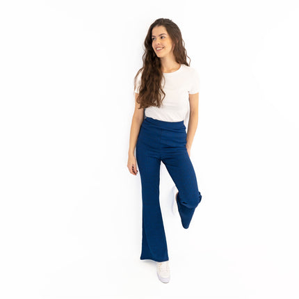 Nasty Gal Blue Ribbed Pull-On Flared Trousers-Quality Brands Outlet-