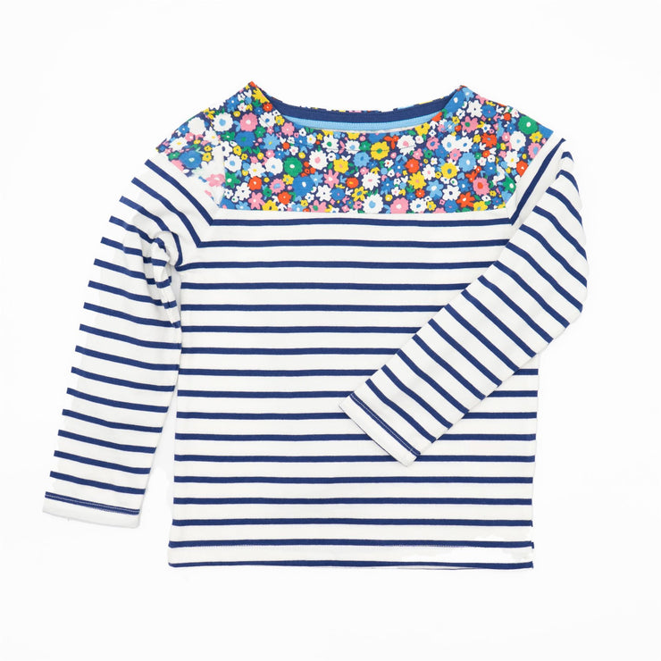 Mini Boden Girls Spring Flowers Navy Stripe Long Sleeve Tops - Quality Brands Outlet