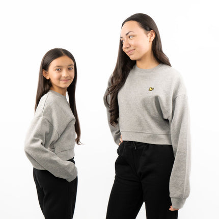 Lyle & Scott Girls Long Sleeve Grey Cropped Fleece Lined Sweatshirts-Quality Brands Outlet-