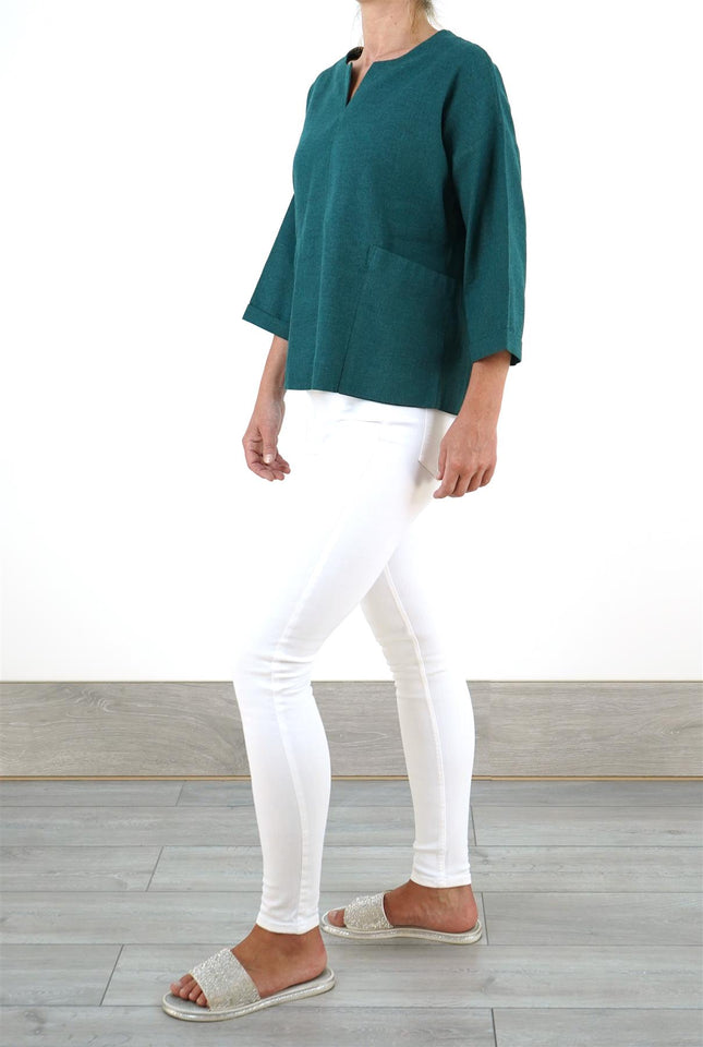 Seasalt Carlyon Bay Green Relaxed Fit Blouse 3/4 Sleeve Tops-Quality Brands Outlet-