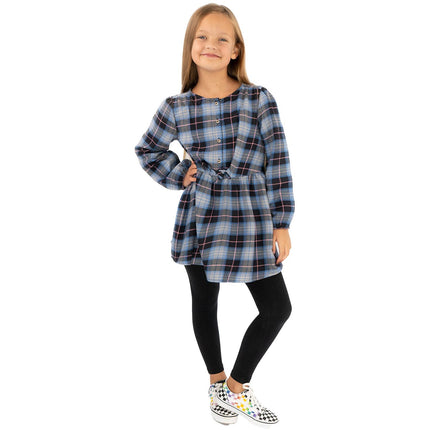 Girls Blue Long Sleeve Check Dresses-Quality Brands Outlet-