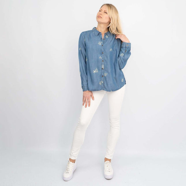 White Stuff Day Break Blue Soft Light Denim Long Sleeve Relaxed Shirts-Quality Brands Outlet-