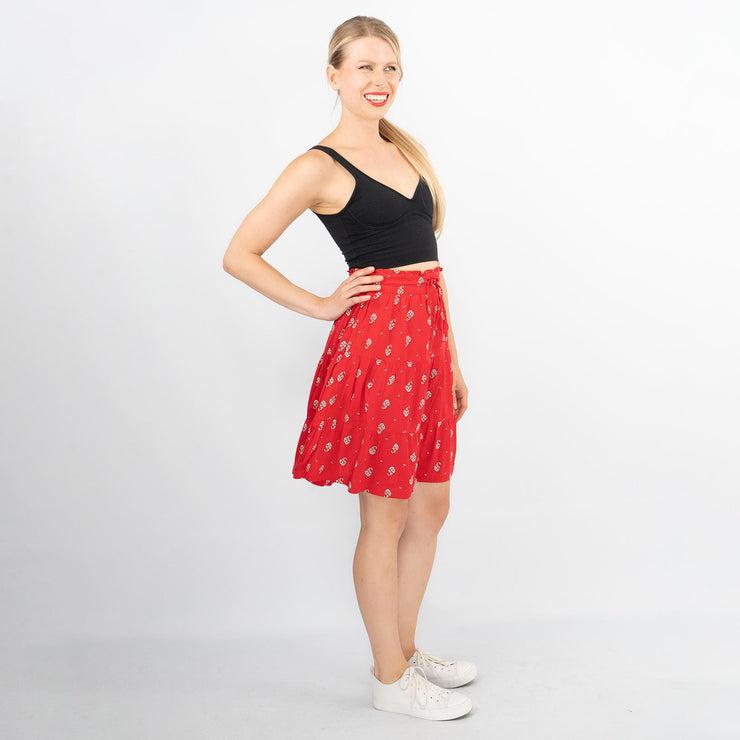 Next Red Floral Elasticated Waist Flare Casual Summer Tiered Short Skirts - Quality Brands Outlet