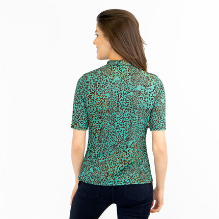 Karen Millen Green Leopard Print Short Sleeve Tops-Quality Brands Outlet-