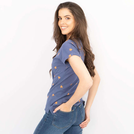 White Stuff Short Sleeve Blue Notch Neck Embroidered Cotton Jersey Tops-Quality Brands Outlet-
