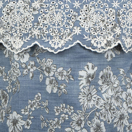 Blue Embroidered Off Shoulder Tunic Longline Women's Tops-Quality Brands Outlet-