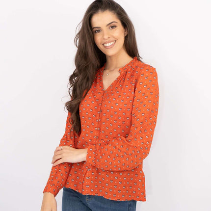 White Stuff Long Sleeve Rust Red Lightweight Animal Print Tops-Quality Brands Outlet-