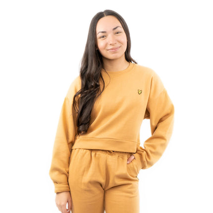 Lyle & Scott Girls Long Sleeve Mustard Yellow Cropped Fleece Lined Sweatshirts-Quality Brands Outlet-
