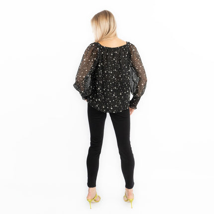 Next Black Silver Chiffon Star Foil Print Occasion Party Puff Sleeve Tops - Quality Brands Outlet
