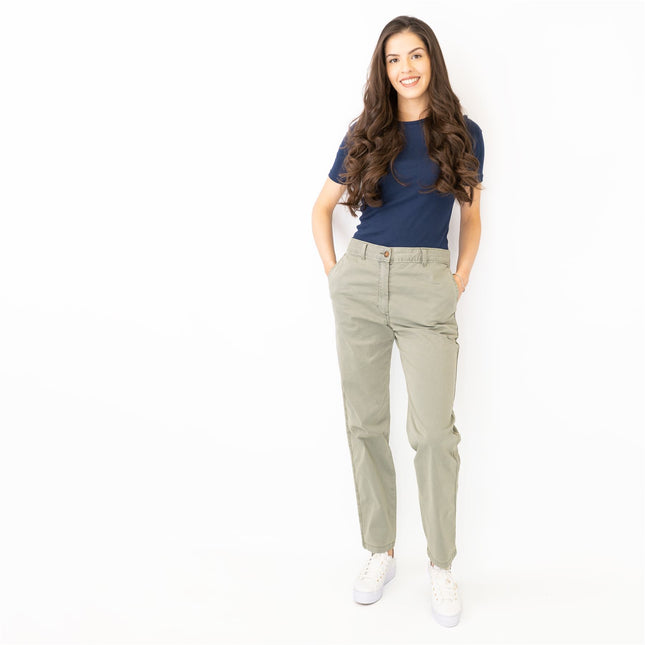 M&S Cotton Rich Tapered Leg Ankle Grazer Khaki Green Stretch Cotton Chino Trousers-Quality Brands Outlet-