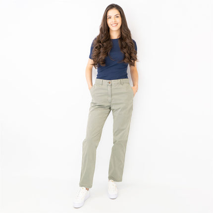 M&S Cotton Rich Tapered Leg Ankle Grazer Khaki Green Stretch Cotton Chino Trousers