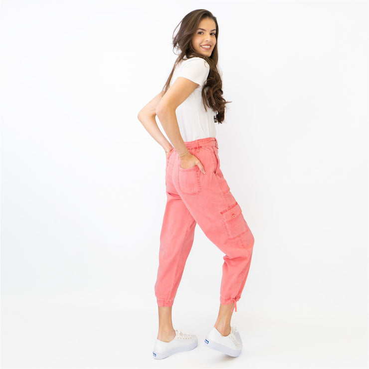 M&S Tencel Rich Pink Cargo Tapered Cropped Trousers - Quality Brands Outlet