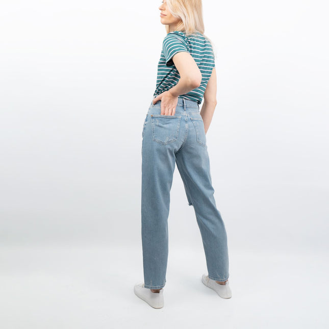 M&S Boyfriend Style Blue Denim High Waist Ripped Jeans-Quality Brands Outlet-