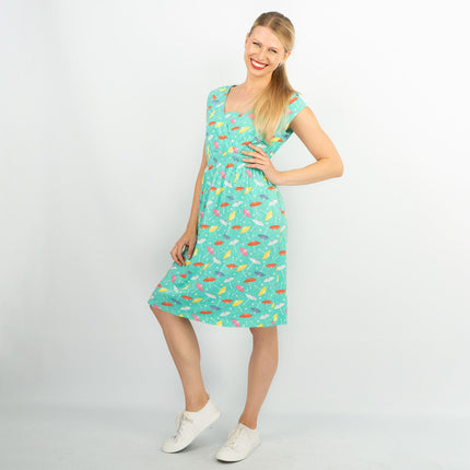 Frugi Short Sleeve Green Elasticated Waist Relaxed Casual Summer Jersey Dresses - Quality Brands Outlet