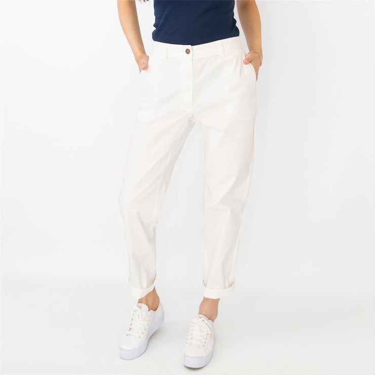 M&S Cotton Rich Tapered Leg Ankle Grazer White Stretch Cotton Chino Trousers - Quality Brands Outlet