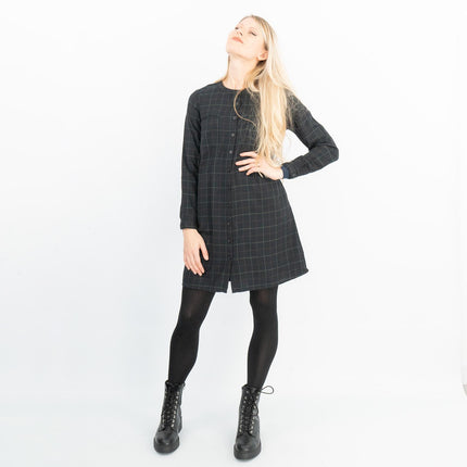 Long Sleeve Black Check Tunic Loose Longline Tops-Quality Brands Outlet-