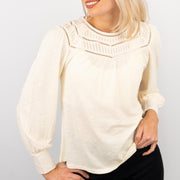 White Stuff Ivory Long Sleeve Embroidered Cotton Jersey Top - Quality Brands Outlet