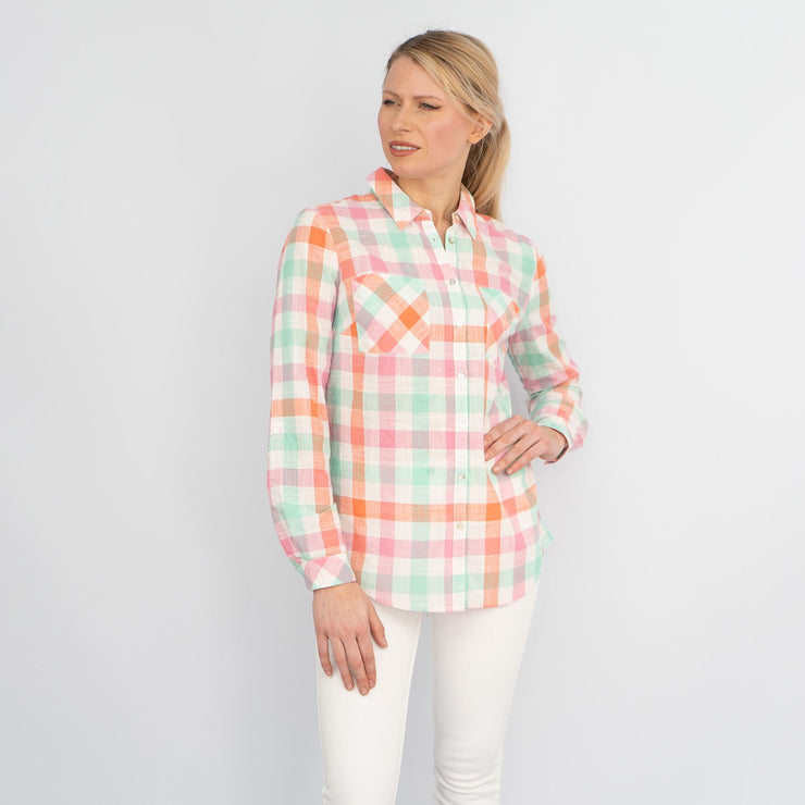 Pastel Check Long Sleeve Button-Up Women&