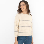 Max Mara Weekend Elfo Sweater White Cotton Blend Round Neck Long Sleeve Jumpers with Fringe Details
