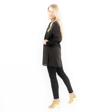 Coast Black Drap Satin Longline Long Sleeve Tunic Shirt-Quality Brands Outlet-