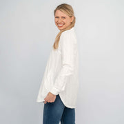 Thandie Long Sleeve White Textured Cotton Loose Tops