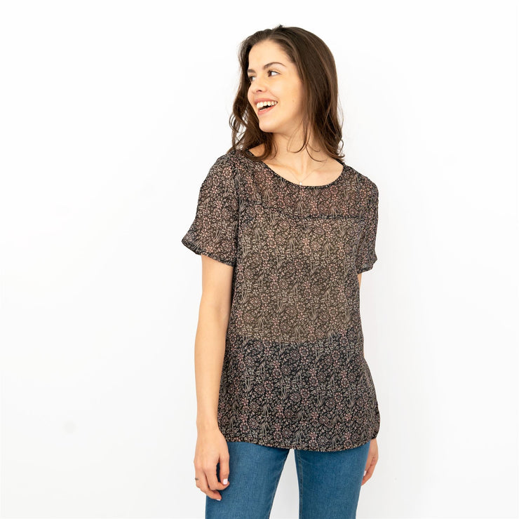 Next Floral Print Black Short Sleeve Blouse Lightweight Tops