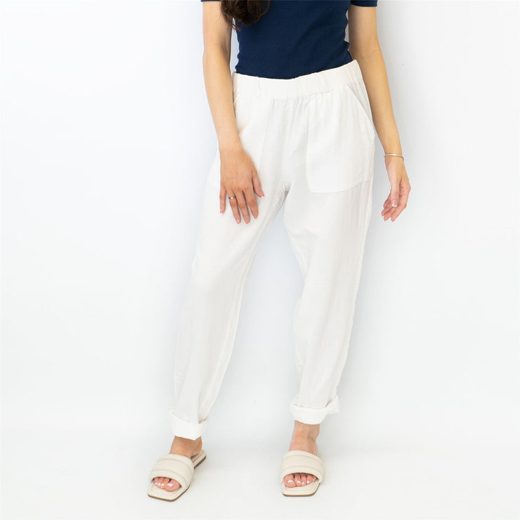 Linen-blend tapered trousers - White - Ladies | H&M