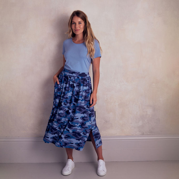 Asquith Side Split Elasticated Waist Cotton Jersey Midi Skirt