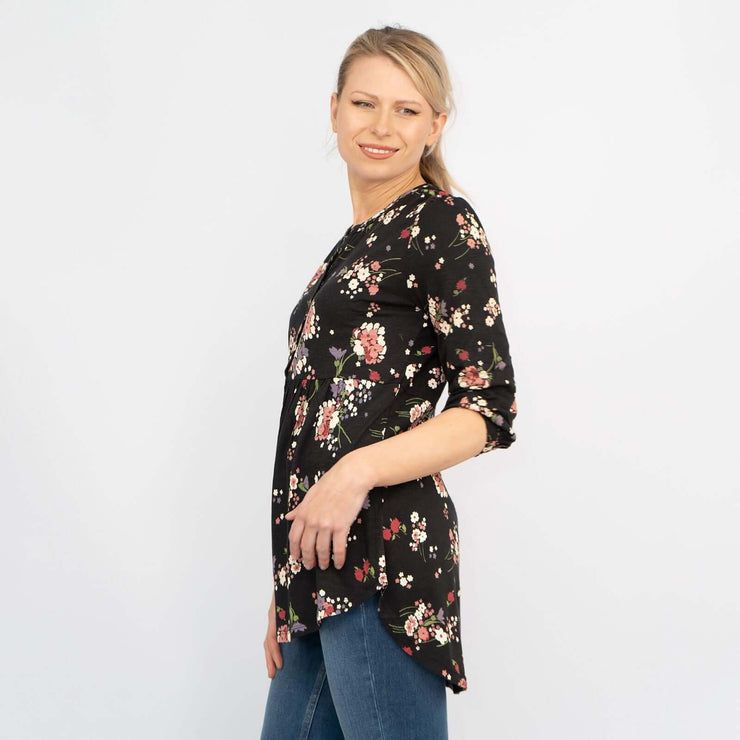 Tabitha 3/4 Sleeve Black Floral Jersey Tops