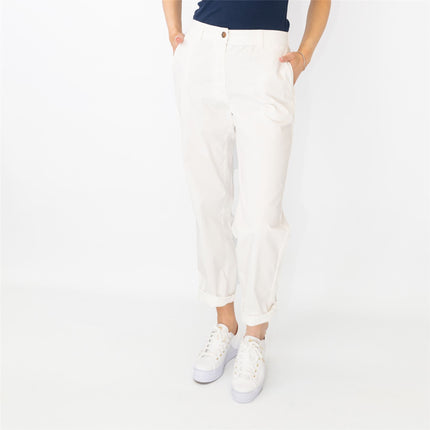 M&S Cotton Rich Tapered Leg Ankle Grazer White Stretch Cotton Chino Trousers - Quality Brands Outlet