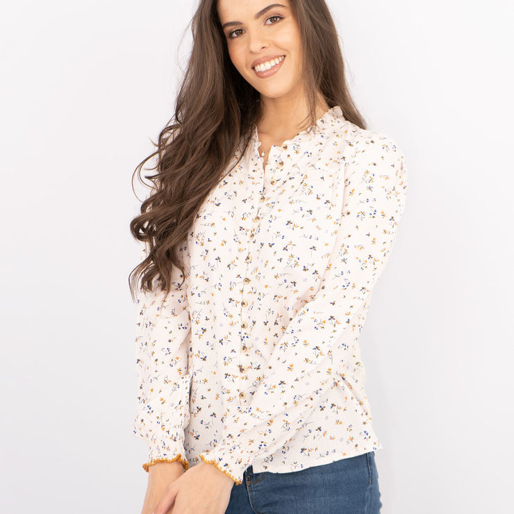 White Stuff Ivory Ditsy Floral Long Sleeve Lightweight Shirts