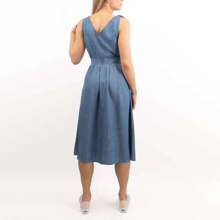 Next Women Blue Denim Button Sleeveless Midi Dress
