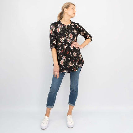 Tabitha 3/4 Sleeve Black Floral Jersey Tops-Quality Brands Outlet-