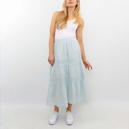 M&S Per Una Mint Green Tiered Relaxed Flare Long Maxi Skirts-Quality Brands Outlet-