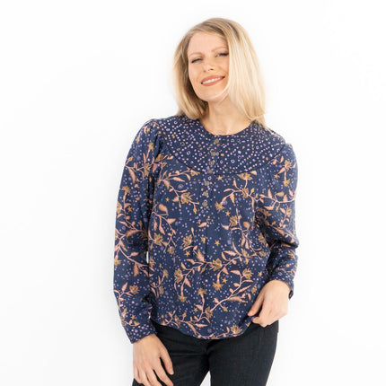 White Stuff Navy Phoebe Floral Print Shirts-Quality Brands Outlet-