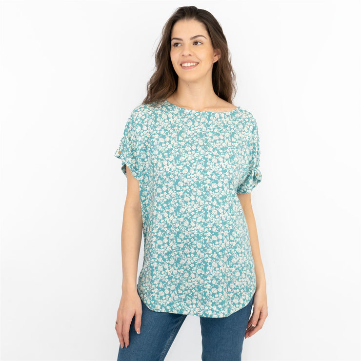 Next Blue Floral Short Sleeve Blouse Relaxed Fit Longline Tops