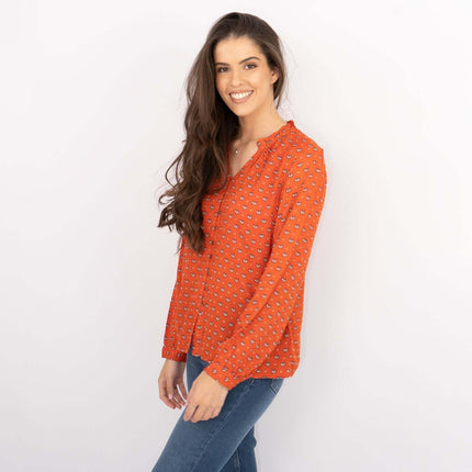 White Stuff Long Sleeve Rust Red Lightweight Animal Print Tops-Quality Brands Outlet-
