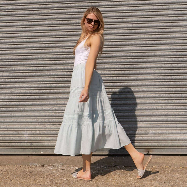 M&S Per Una Mint Green Tiered Relaxed Flare Long Maxi Skirts