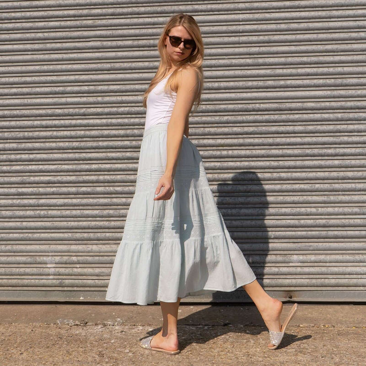 M&S Per Una Mint Green Tiered Relaxed Flare Long Maxi Skirts