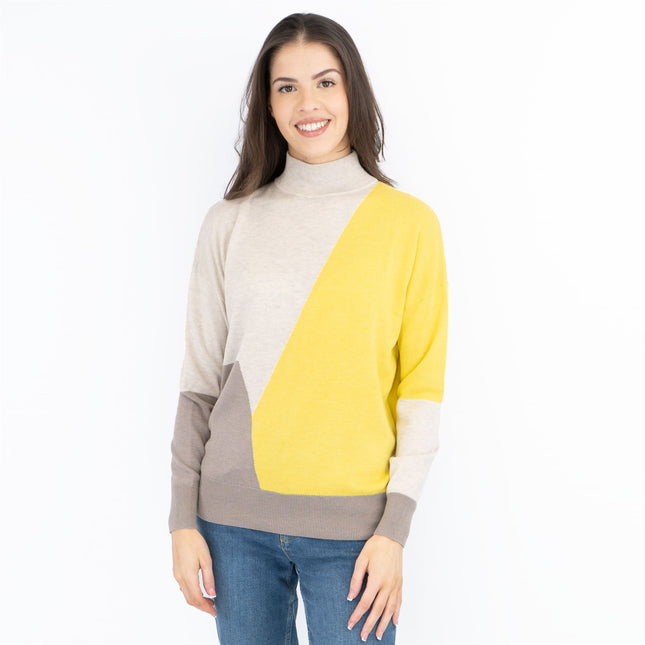 M&S Autograph Wool Rich Colour Block High Neck Jumper-Quality Brands Outlet-