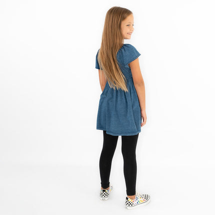 Next Girls Blue Shirred Bodice Dress Cotton Knee Length