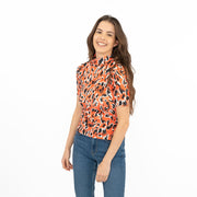 Karen Millen Orange Print Short Sleeve High Neck Tops - Quality Brands Outlet