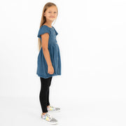 Next Girls Blue Shirred Bodice Dress Cotton Knee Length